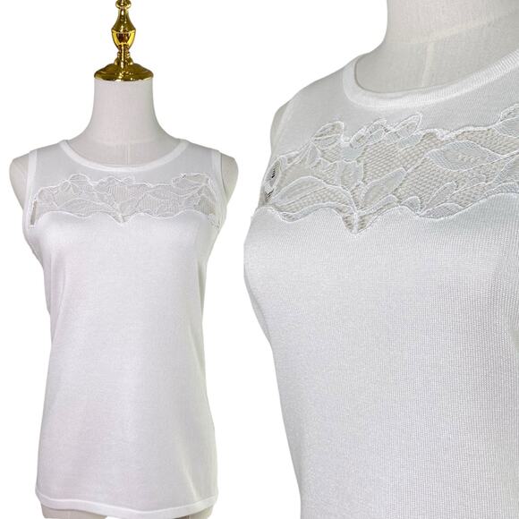 NWT $58 Philosophy White Knit Peekaboo Lace Detail Sleeveless Top Women’s Size S - Picture 1 of 11